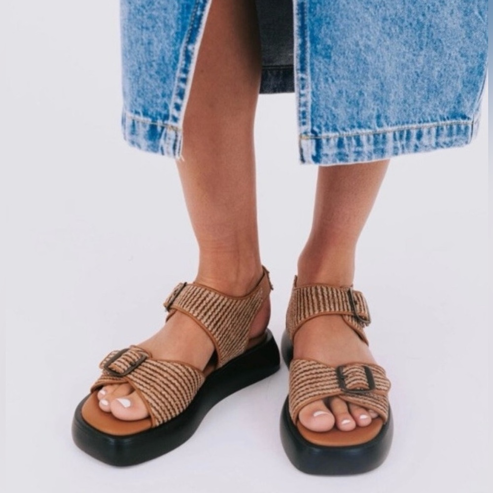 Free People Brown Woven Buckle Platform Sandals
